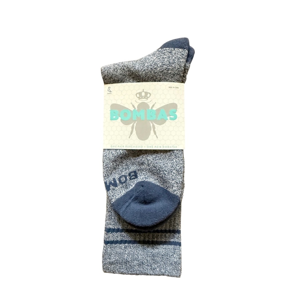 Bombas Unisex Calf Socks Large Blue Marl Space Dye Cotton Blend New